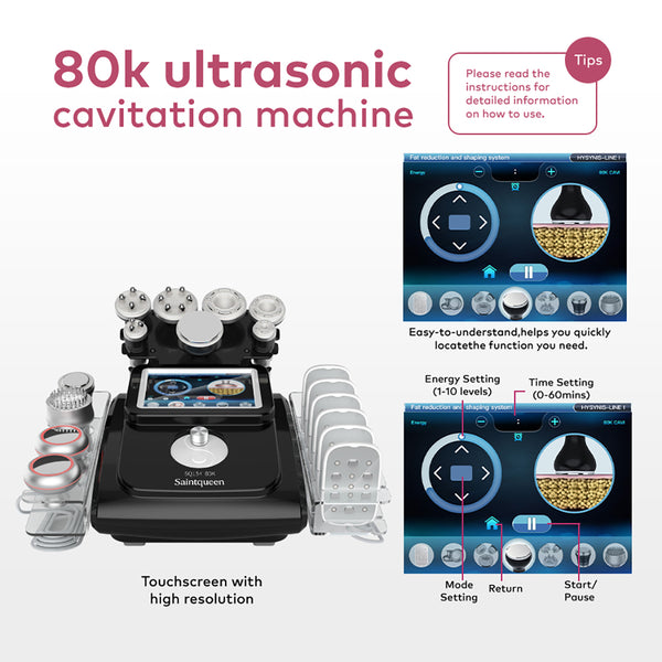 SQ154D Max | Equipo de cavitación 80K 11 en 1 con RF multipolar y masaje de vacío