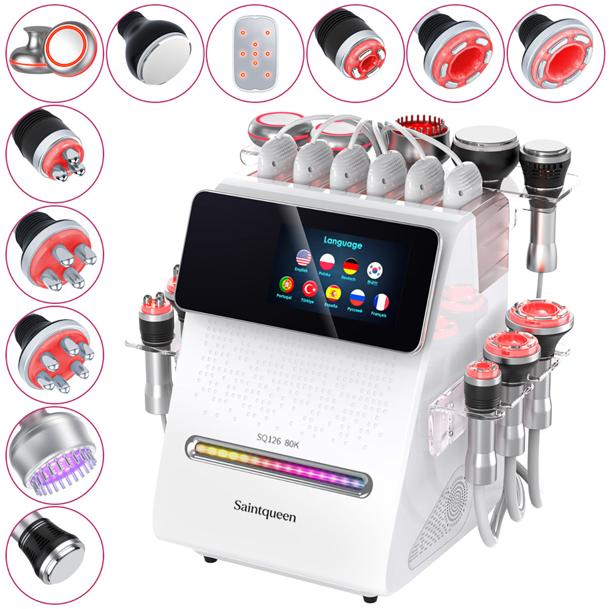SQ126A Max | Equipo de cavitación 80K 11 en 1 con RF multipolar y masaje de vacío Imagen principal del producto