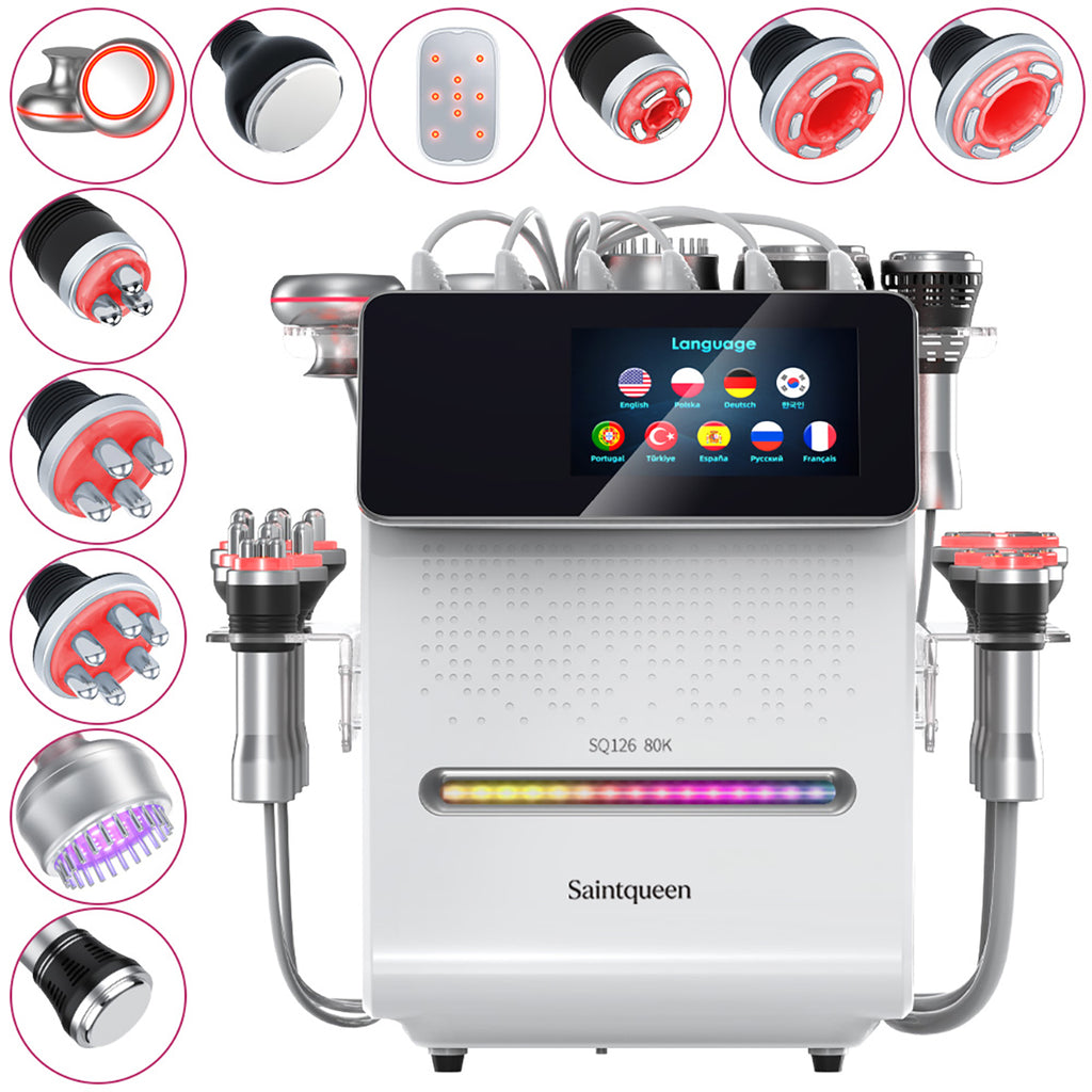 SQ126A Max | Equipo de cavitación 80K 11 en 1 con RF multipolar y masaje de vacío