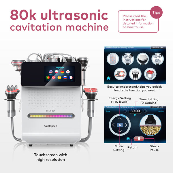 SQ126A Max | Equipo de cavitación 80K 11 en 1 con RF multipolar y masaje de vacío