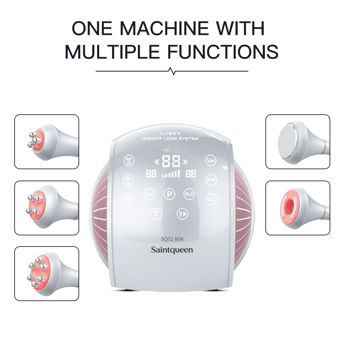 SQ52 Pro | Equipo de cavitación 80K 5 en 1 con RF multipolar y masaje de vacío