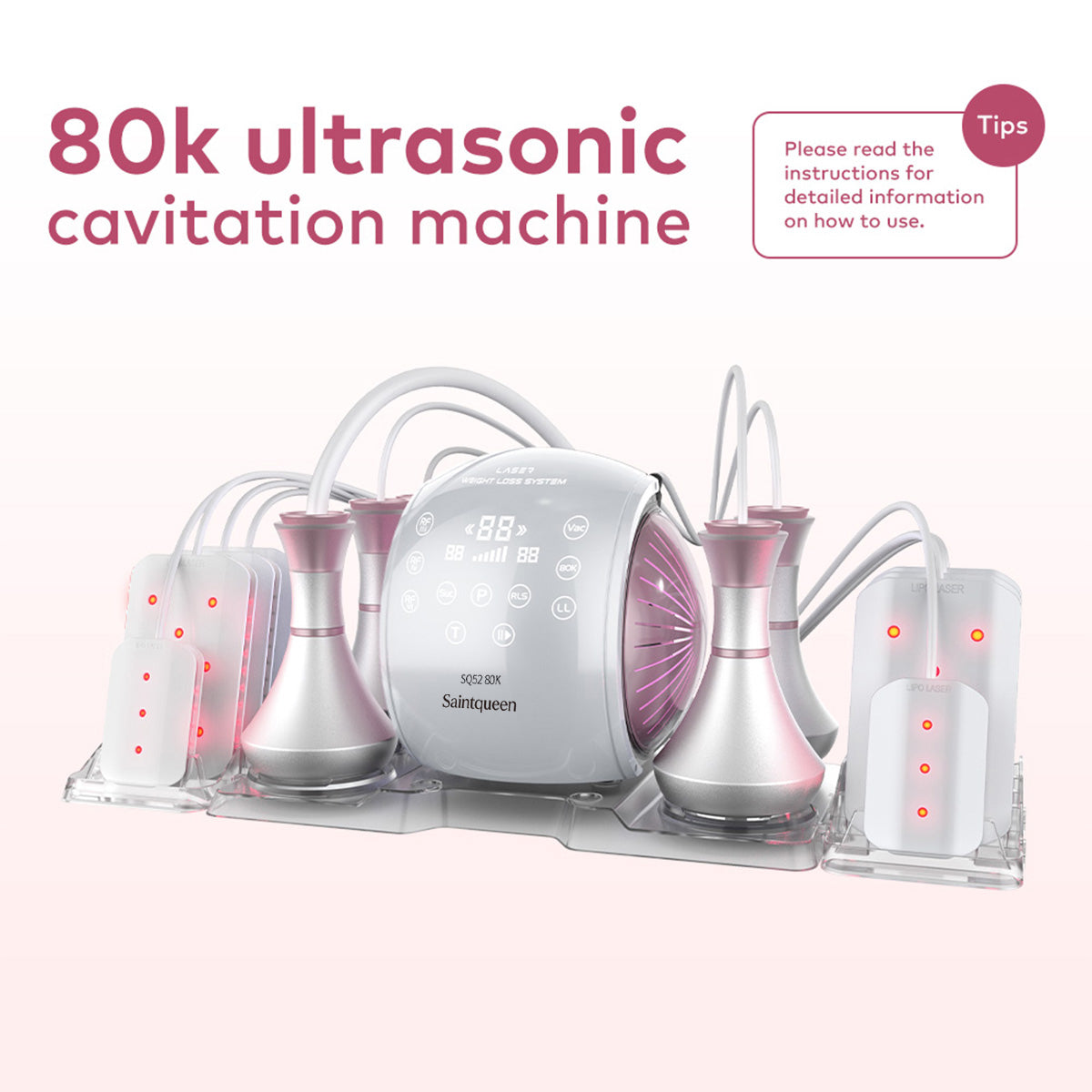 SQ52 Pro | Equipo de cavitación 80K 6 en 1 con RF multipolar y masaje de vacío