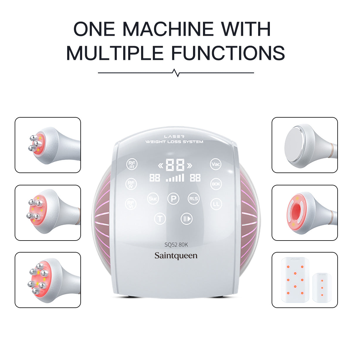 SQ52 Pro | Equipo de cavitación 80K 6 en 1 con RF multipolar y masaje de vacío