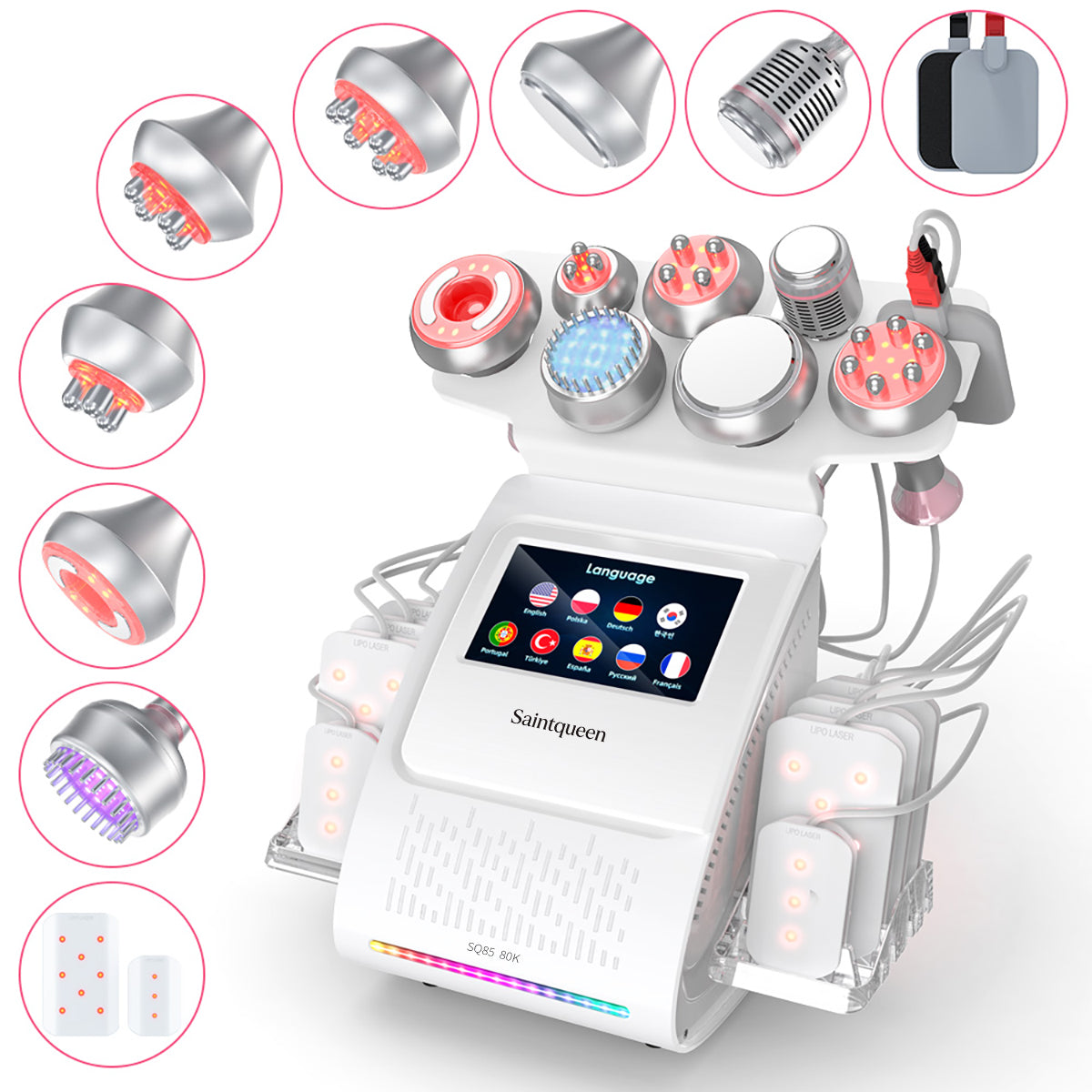 SQ85D Plus | Equipo de cavitación 80K 9 en 1 con RF multipolar y masaje de vacío Imagen principal del producto
