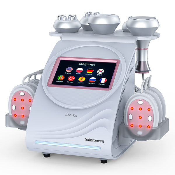 SQ90B Pro | Equipo de cavitación 80K 6 en 1 con RF multipolar y masaje de vacío