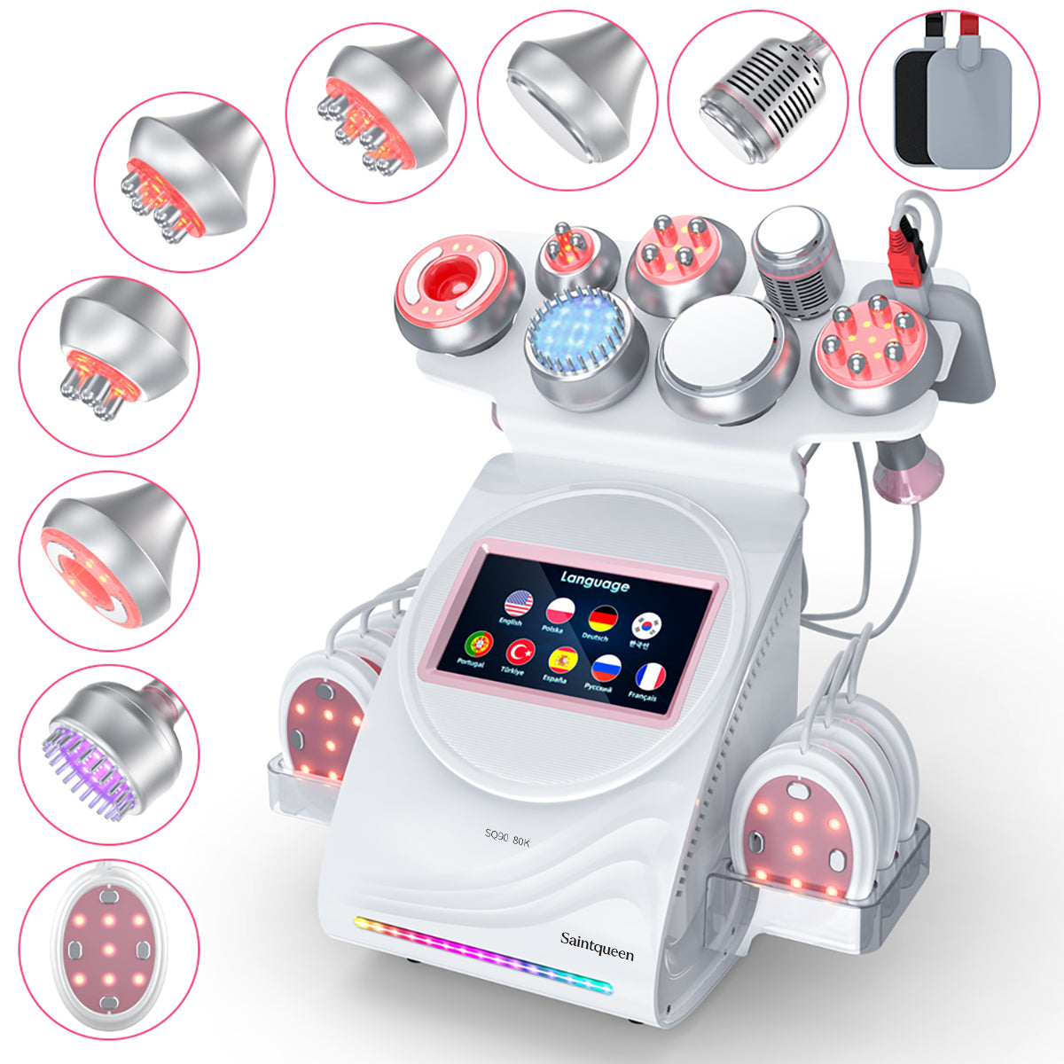 SQ90E Plus | Equipo de cavitación 80K 9 en 1 con RF multipolar y masaje de vacío Imagen principal del producto