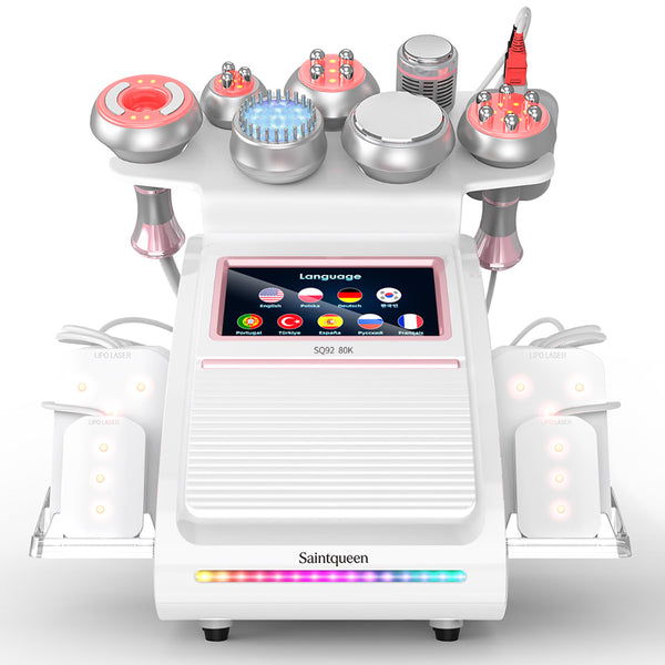 SQ92D Plus | Equipo de cavitación 80K 9 en 1 con RF multipolar y placas láser