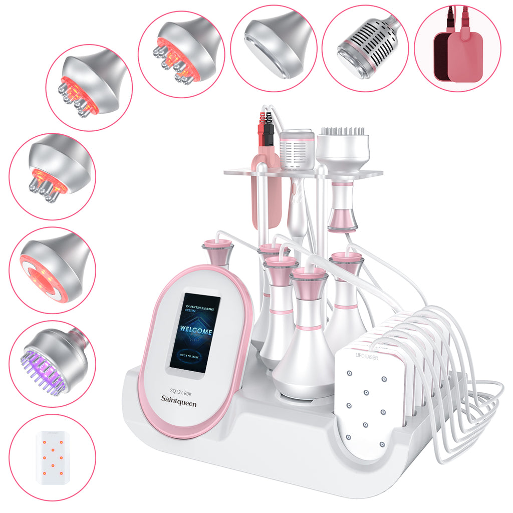 SQ121C Plus | Equipo de cavitación 80K 9 en 1 con RF multipolar y masaje de vacío