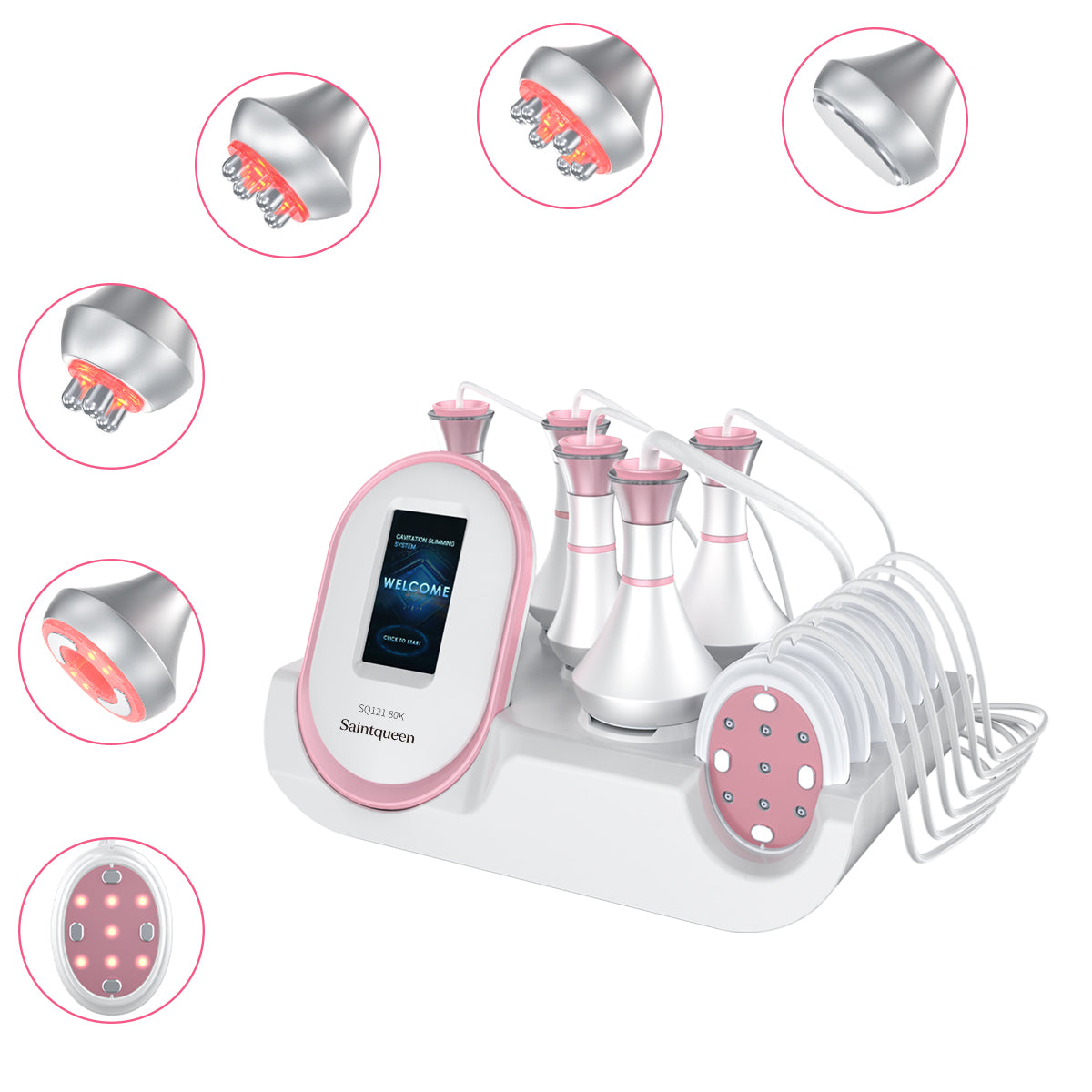 SQ121B Pro | Equipo de cavitación 80K 6 en 1 con RF multipolar y masaje de vacío