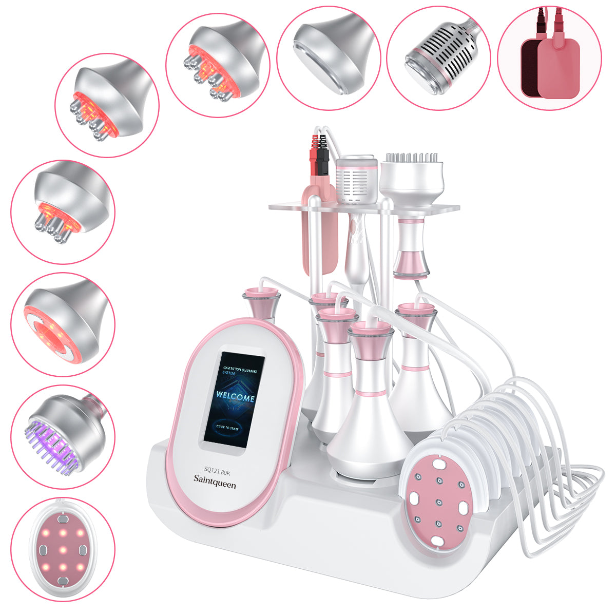 SQ121D Plus | Equipo de cavitación 80K 9 en 1 con RF multipolar y masaje de vacío Imagen principal del producto