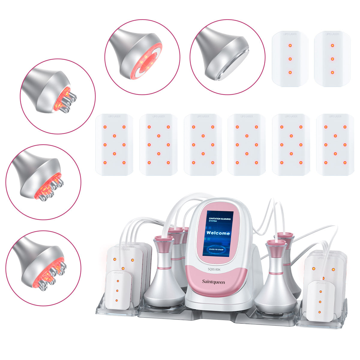 SQ95C Pro | Equipo de cavitación 80K 6 en 1 con RF multipolar y masaje de vacío