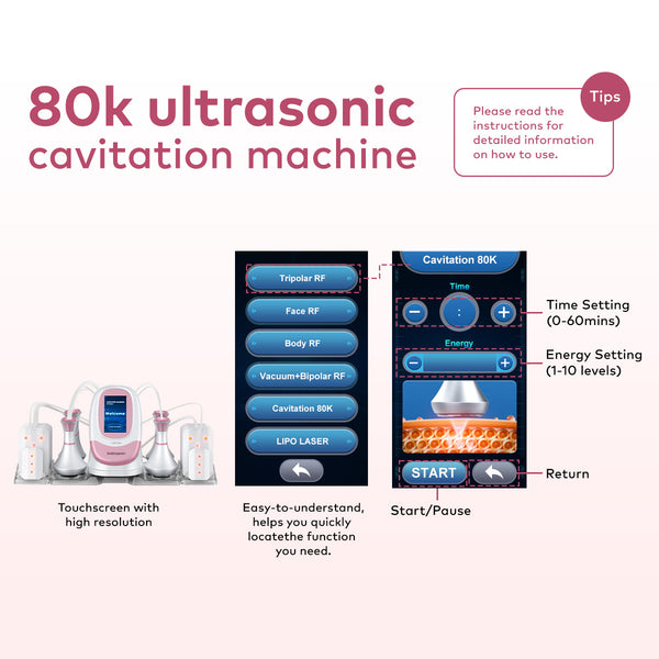 SQ95C Pro | Equipo de cavitación 80K 6 en 1 con RF multipolar y masaje de vacío